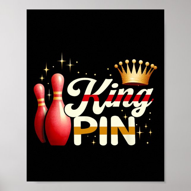 Couples Bowler League Bowling King Pin Wearing Cro Poster (Front)