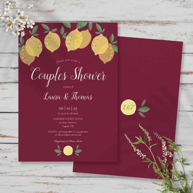 Couples Bridal Shower Lemons Burgundy Invitation (Couples Bridal Shower Lemons Burgundy Invitation)