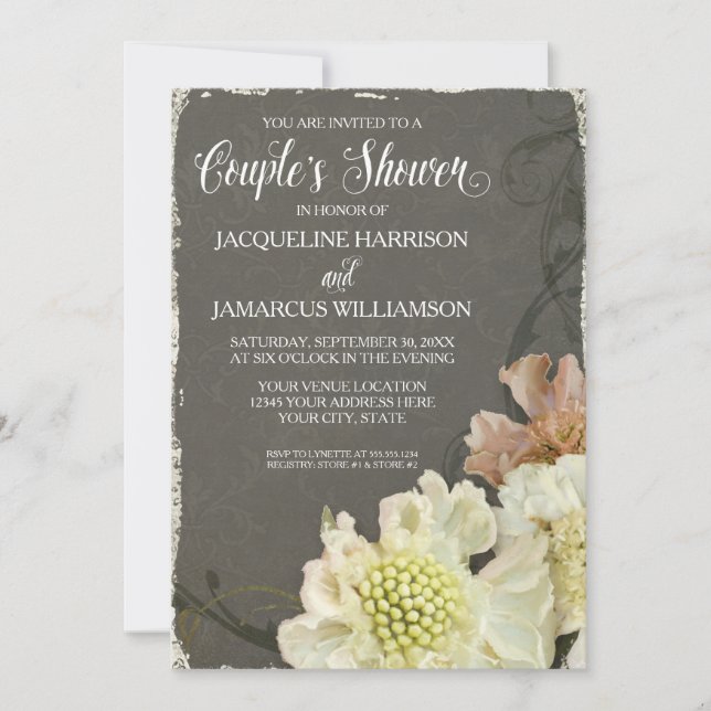 Couples Bridal Shower Party Modern Flowers Art Invitation (Front)