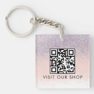 Couples Business QR Code Monogrammed  Glitter  Keychain