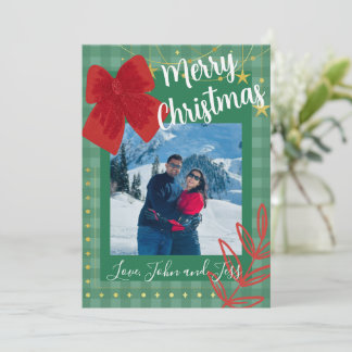 Couples Christmas Card With Plaid Background