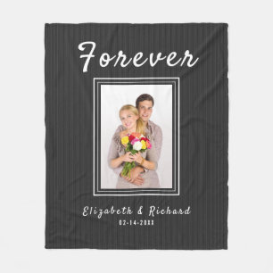 Couples Custom Photo Personalized Text Striped Fleece Blanket