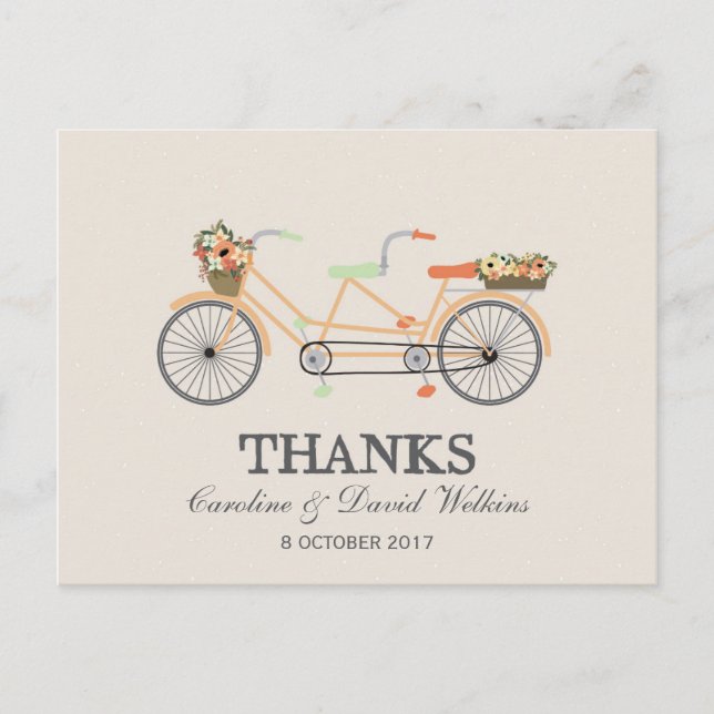 Couple's Cycle Wedding Thank You Postcard (Front)