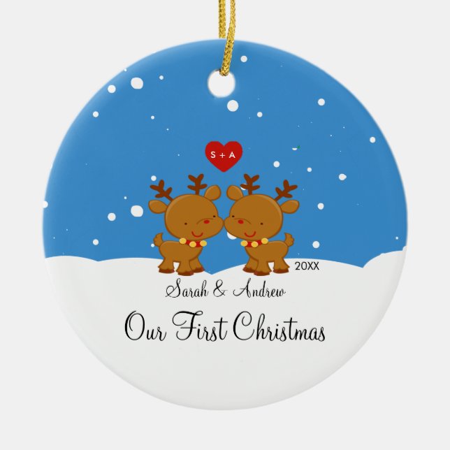 Couples de renne notre premier ornement de Noël (Devant)