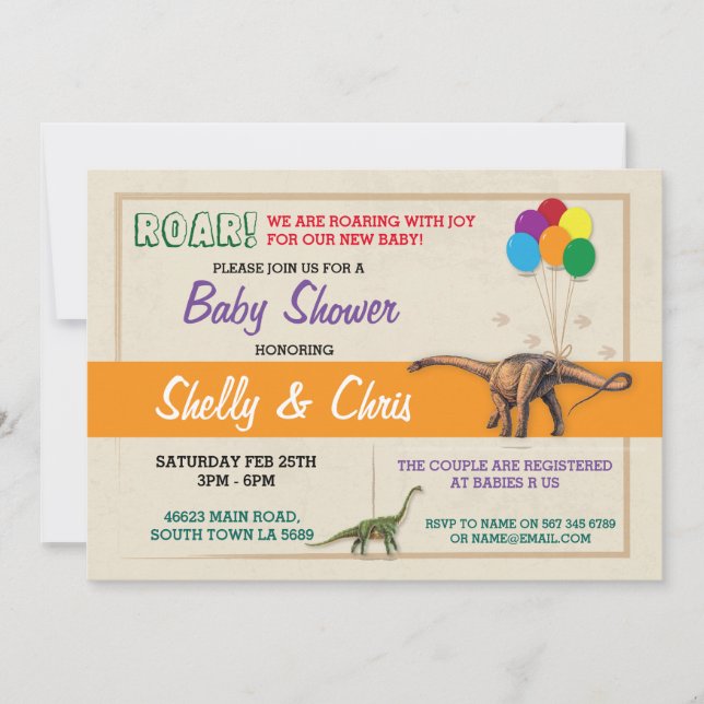 Couples Dinosaur Baby Shower Boy Girl Twins Invite (Front)