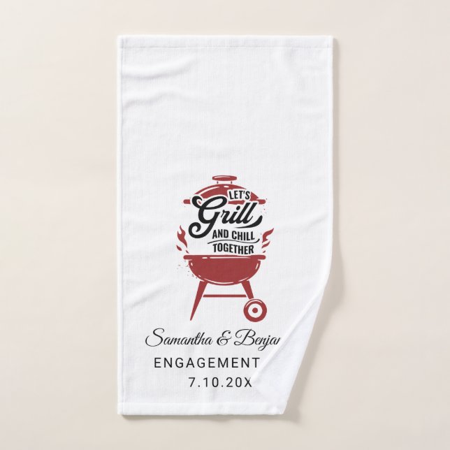 Couples Engagement BBQ Grill Party Hand Towel (Hand Towel)