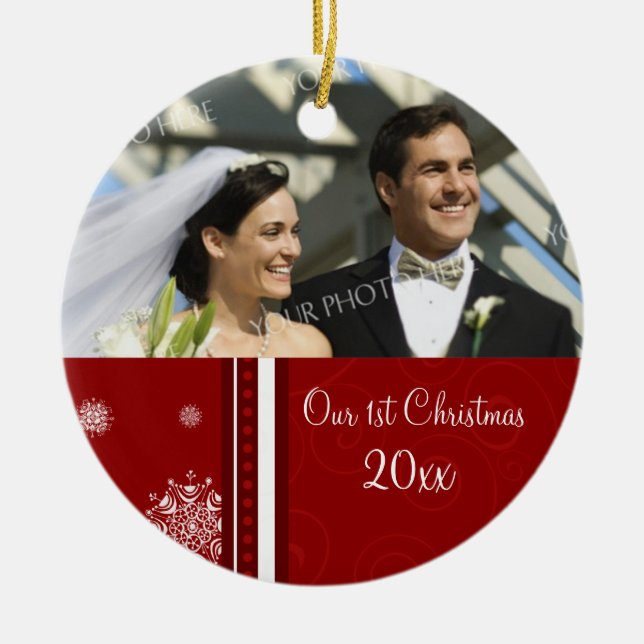 Couple's First Christmas Photo Christmas Ornament (Front)