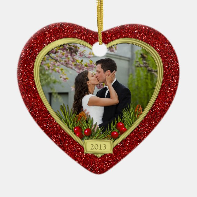 Couple's First Christmas Together Photo Christmas Ceramic Ornament (Front)