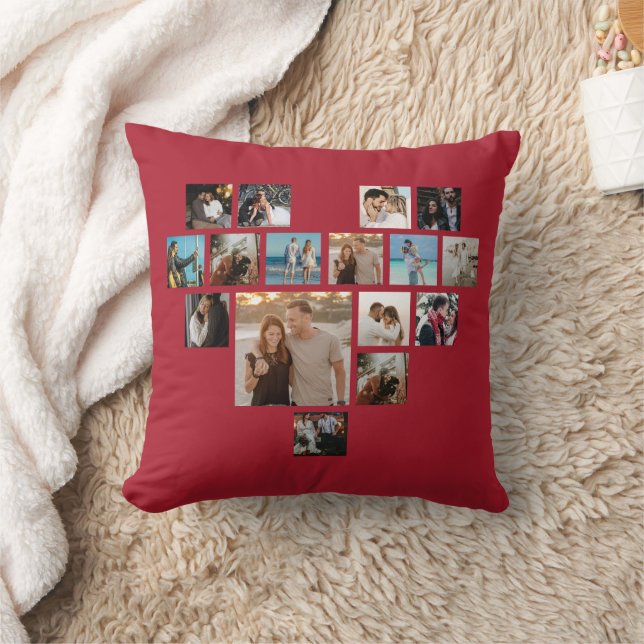 Couples Gift Valentine's Day Heart Photo Collage Throw Pillow (Blanket)