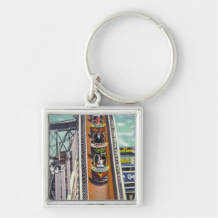 Couples Going Down the Flying Turns Ride Keychain
