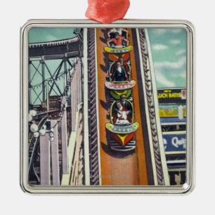 Couples Going Down the Flying Turns Ride Metal Ornament