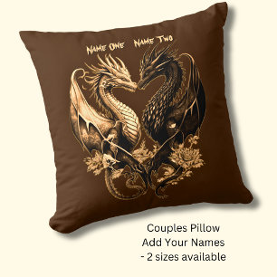 Couples Gold Dragons Add Names Throw Pillow