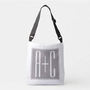 Couples Initails or Other Text White & Grey Crossbody Bag
