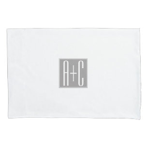 Couples Initails or Other Text   White & Grey Pillowcase