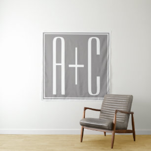 Couples Initails or Other Text   White & Grey Tapestry