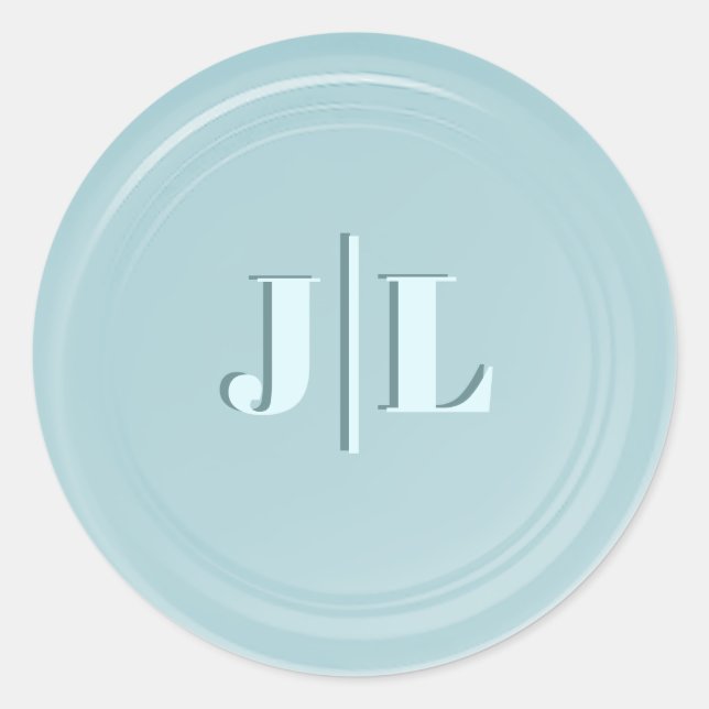 Couples Initial Monogram Faux Wax Seal Design Blue (Front)