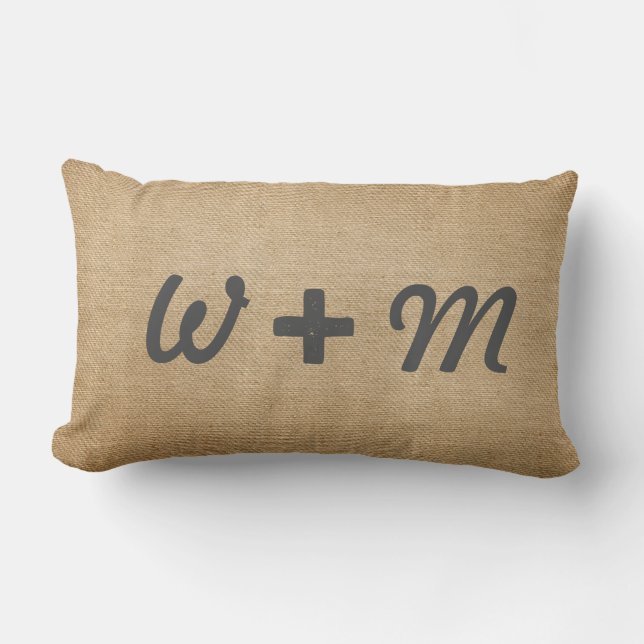 Couples Initials Burlap Forever and Always Lumbar Pillow (Front)
