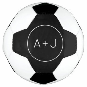 Couples Initials Modern Circle Monogram   B & W Soccer Ball