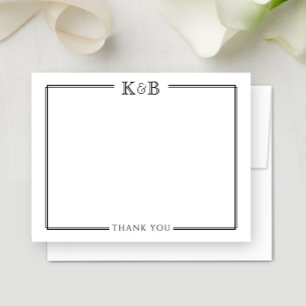 Couple's Initials Newlywed Black & White Thank You Card