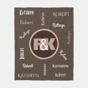 Couples Initials Snuggled Together w/Names Fleece Blanket
