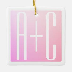 Couple's Initials   Subtle Pink Gradation Ceramic Ornament