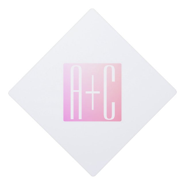 Couple's Initials | Subtle Pink Gradation Graduation Cap Topper (Front)