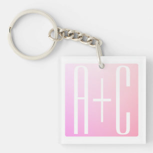 Couple's Initials   Subtle Pink Gradation Keychain
