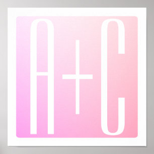 Couple's Initials Subtle Pink Gradation Poster