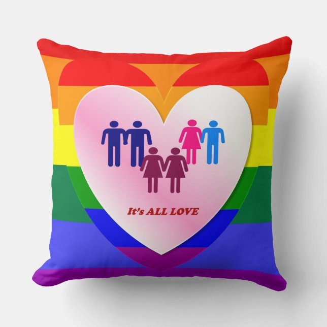Couples Inside the All Love Pride Heart Throw Pillow (Front)