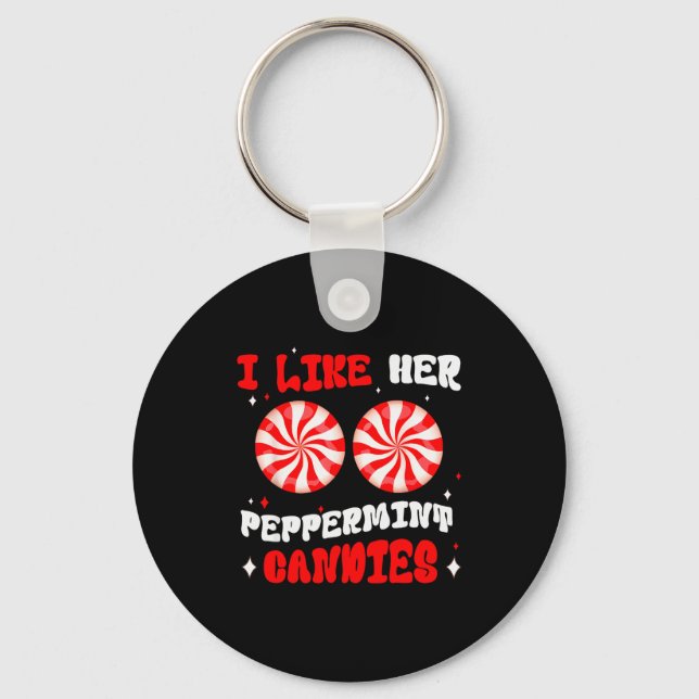 Couples Matching Christmas I Like Her Peppermint C Keychain (Front)