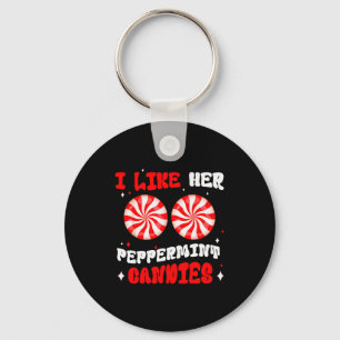 Couples Matching Christmas I Like Her Peppermint C Keychain