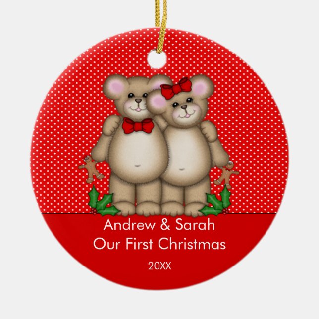 Couples mignons d'ours notre premier ornement de (Devant)