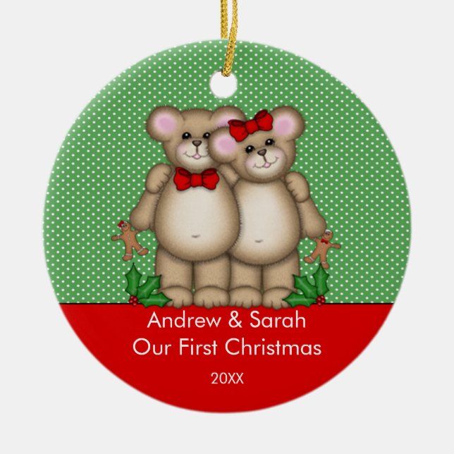 Couples mignons d'ours notre premier ornement de (Devant)