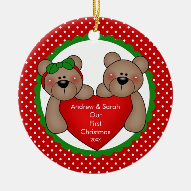 Couples mignons d'ours notre premier ornement de (Devant)