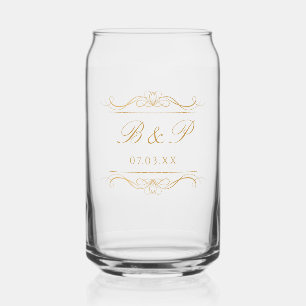 Couple's Monogram Custom Modern Elegant Gold Swirl Can Glass