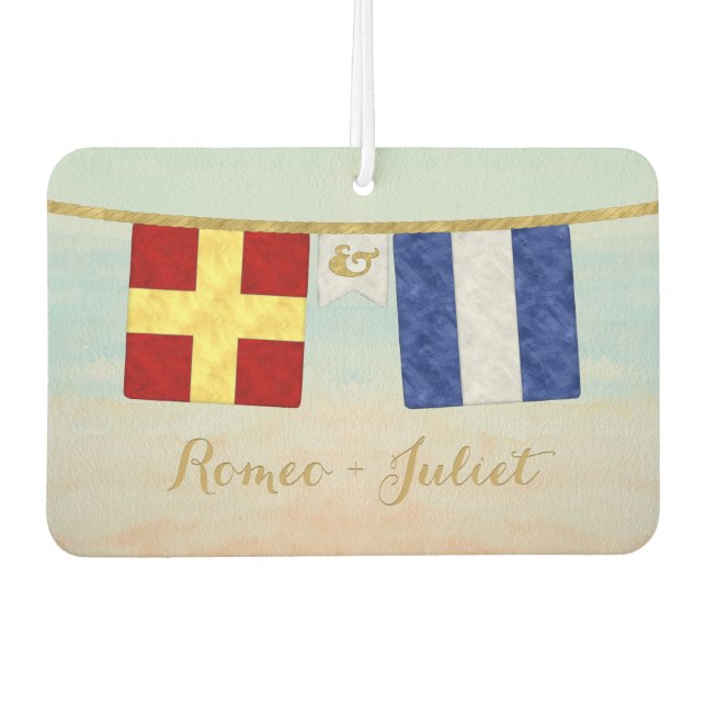 Couples Monogram Maritime Signal Flags Watercolor Car Air Freshener (Front)