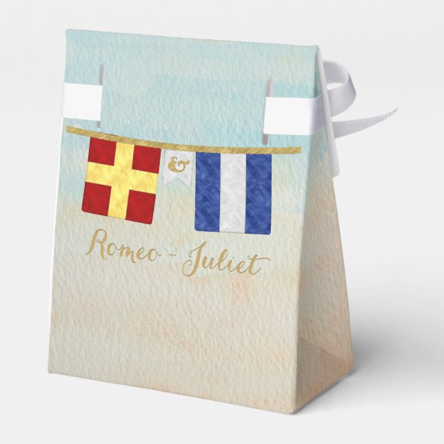 Couples Monogram Maritime Signal Flags Watercolor Favor Box (Back Side)