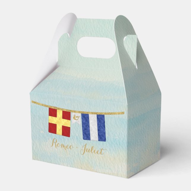 Couples Monogram Maritime Signal Flags Watercolor Favor Box (Back Side)