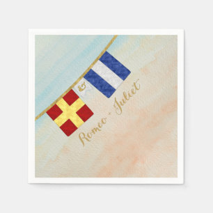 Couples Monogram Maritime Signal Flags Watercolor Napkin