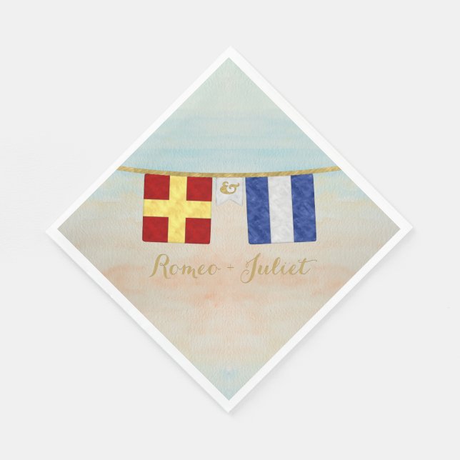 Couples Monogram Maritime Signal Flags Watercolor Napkin (Corner)