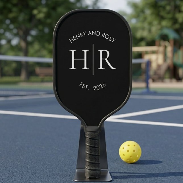 Couples Monogram Monitored Black Pickleball Paddle (Creator Uploaded)