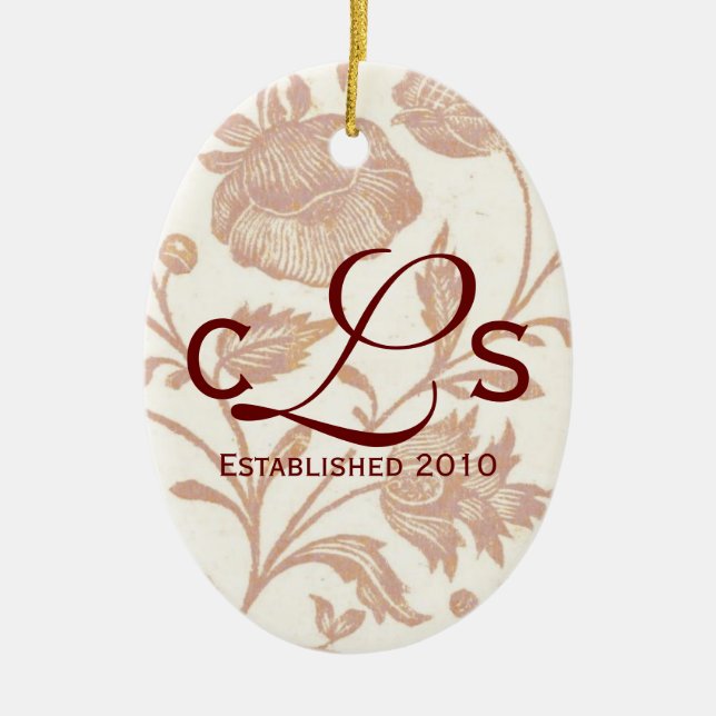 Couples Monogram Ornament: Red Ceramic Ornament (Front)