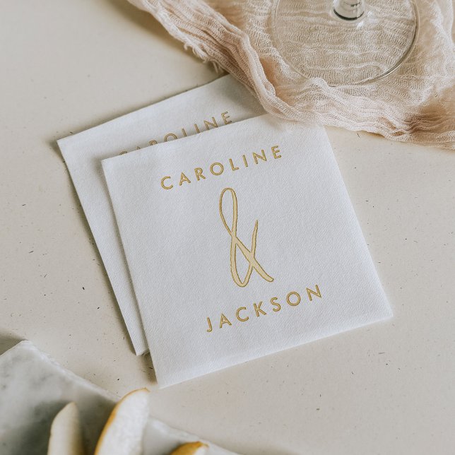 Couples Name Hand-Drawn Ampersand Wedding Gold Foil Napkins (Couples Name Hand-Drawn Ampersand Wedding Gold Foil Napkins)