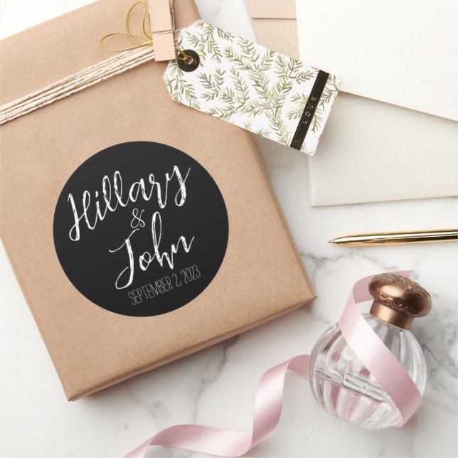 Couple's Name & Wedding Date  Classic Round Sticker (Gifting)