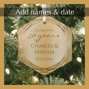 Couples Names Golden 50th Wedding Anniversary Gift Glass Ornament