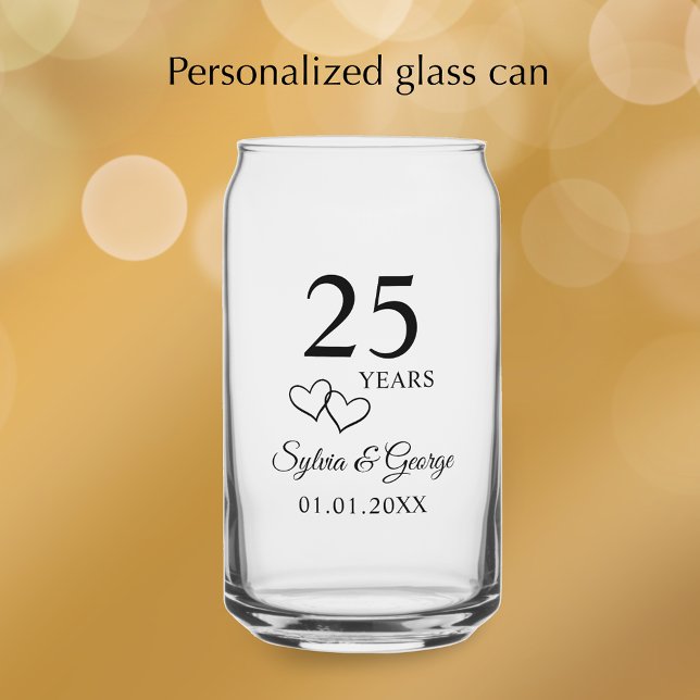 Couple's Names Heart 25th Wedding Anniversary Gift (Add couples names and anniversary date for an elegant keepsake glass.
)