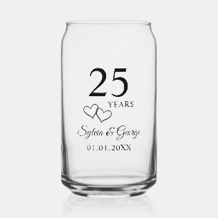 Couple's Names Heart 25th Wedding Anniversary Gift Can Glass