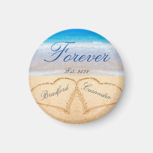 Couple's Names in Hearts in Sand coastal memory  Magnet