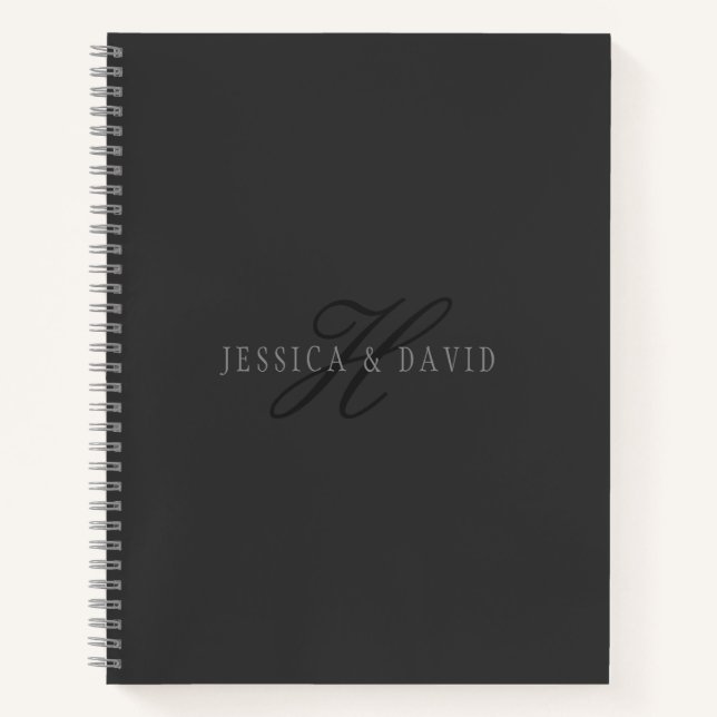 Couples Names & Surname Monogram Dark Grey Notebook (Front)