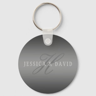 Couples Names & Surname Monogram Gradient Grey Keychain